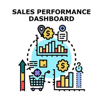 Sales performance dashboard analyzing business data management Stock Illustration