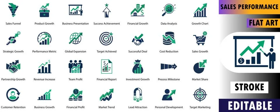 Sales-performance-financial-flat-Analytics-Profit Statistics-Sales Performance Stock Illustration