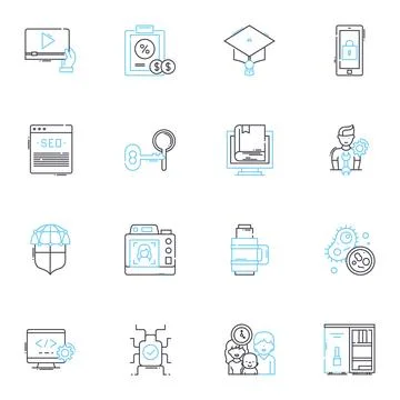 Sales performance linear icons set. Quotas, Metrics, Conversions, Targets Stock Illustration