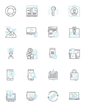 Sales performance linear icons set. Quotas, Metrics, Conversions, Targets Stock Illustration
