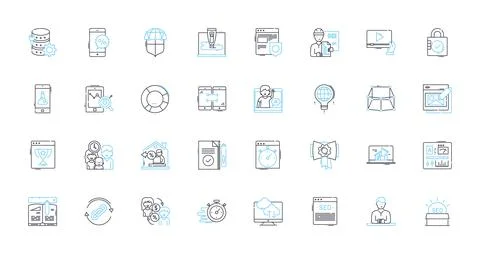 Sales performance linear icons set. Quotas, Metrics, Conversions, Targets Stock Illustration