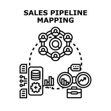 Sales pipeline mapping developing customer relationship management Stock Illustration
