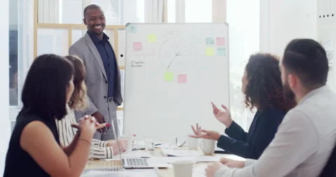 Sales presentation, applause or speaker by a board for teaching, chart or goal Stock Footage 256065165