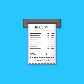 Sales Printed Receipt Vector Icon Illustration. Receipt Paper Flat Icon Stock Illustration