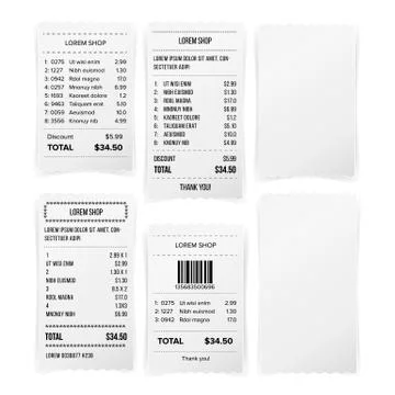 Sales Printed Receipt White Empty Paper Blank Vector. Shopping Paper Bill Atm Stock Illustration
