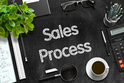 Sales Process on Black Chalkboard. 3D Rendering Stock Illustration