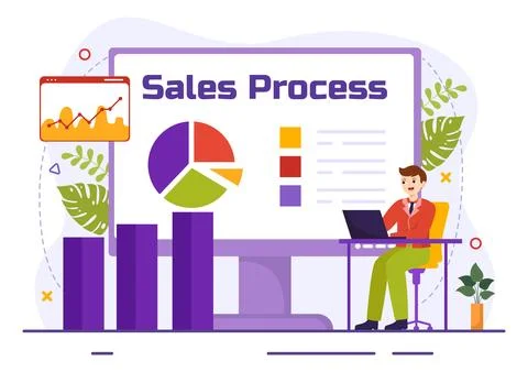 Sales Process Vector Illustration with Steps of Communication for Attractin.. Stock Illustration