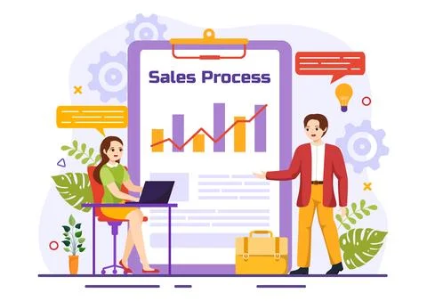 Sales Process Vector Illustration with Steps of Communication for Attractin.. Stock Illustration