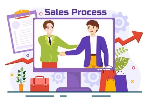 Sales Process Vector Illustration with Steps of Communication for Attractin.. Stock Illustration