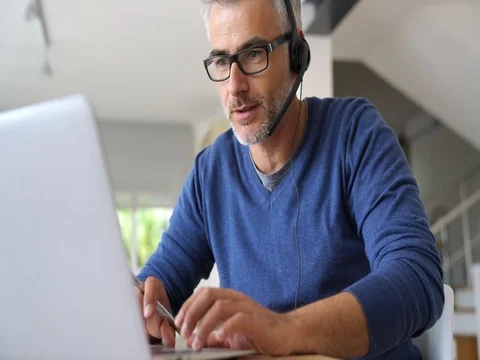 Sales representative teleworking from home-office Stock Footage