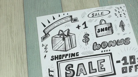 The sales sketch and gift boxes Stock Footage 90449671