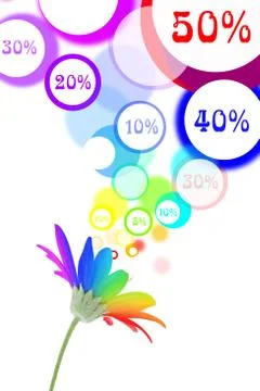 Sales speech bubbles come out of rainbow flower Stock Illustration