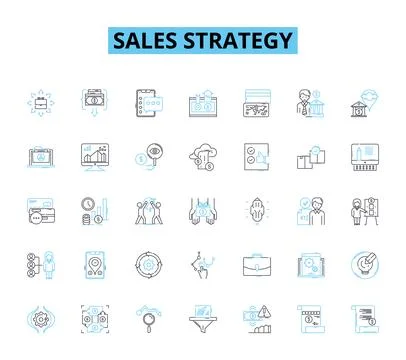 Sales strategy linear icons set. Conversion, Prospecting, Pipeline, Decision Illustrazione stock