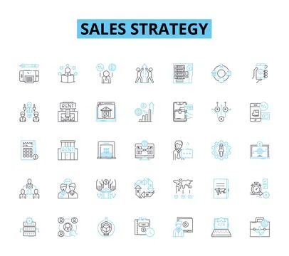 Sales strategy linear icons set. Conversion, Prospecting, Pipeline, Decision Stock Illustration
