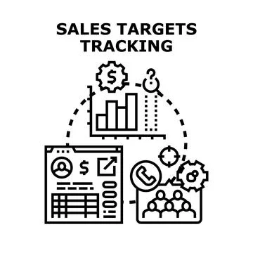Sales targets tracking analytics and digital business strategy Illustrazione stock