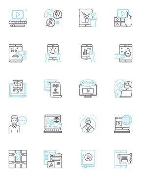 Sales technique linear icons set. Persuasion, Negotiation, Closing, Rapport Stock Illustration