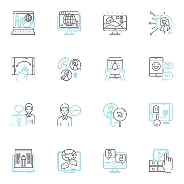 Sales technique linear icons set. Persuasion, Negotiation, Closing, Rapport Stock Illustration