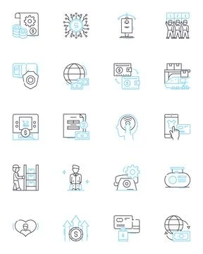 Sales tracking linear icons set. Metrics, Pipeline, Conversion, Forecasting Stock Illustration