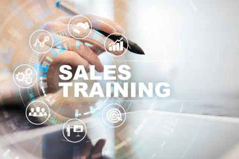 Sales training, Business development and marketing concept on virtual screen. Фото