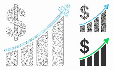 Sales Trend Vector Mesh Wire Frame Model and Triangle Mosaic Icon Stock Illustration