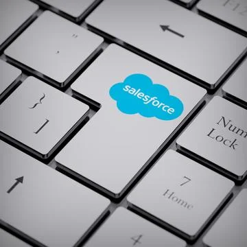 Salesforce logo notebook keycap 3d illustration stock market editorial Stock Photos