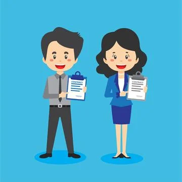 Salesman Character Holding Contract Document Stock Illustration