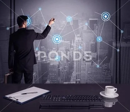 Salesman drawing strategy at office meeting Stock Photos