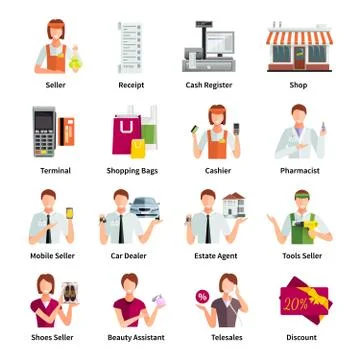 Salesman Flat Color Icons Set Stock Illustration