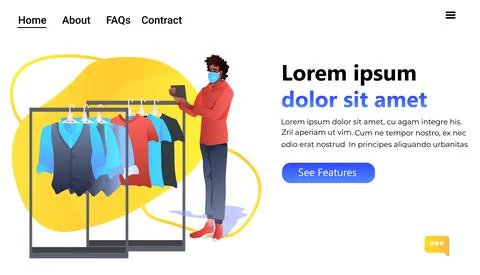 Salesman in mask using tablet pc in fashion boutique coronavirus pandemic Stock Illustration