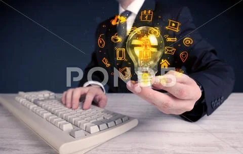 Salesman promoting his bright ideas Stock Photos