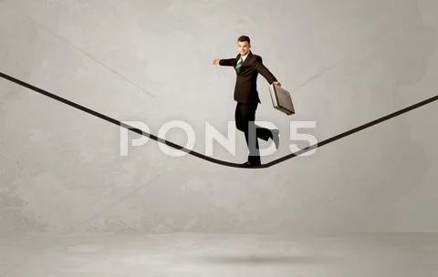 Salesman walking on rope in grey space Stock Photos