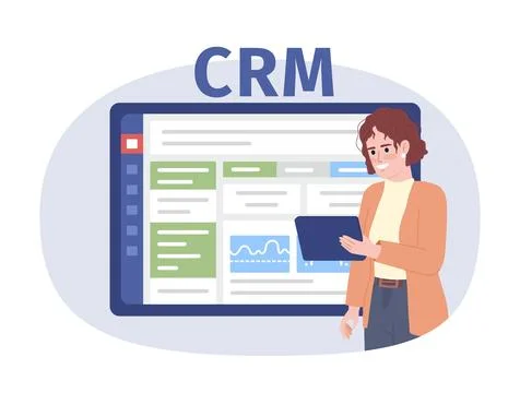 Salesperson using CRM software for sales flat concept vector spot illustration Stock Illustration