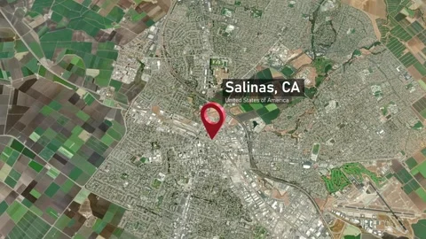 Salinas City Map Zoom (CA, USA) from Space to Earth Video stock 296187385