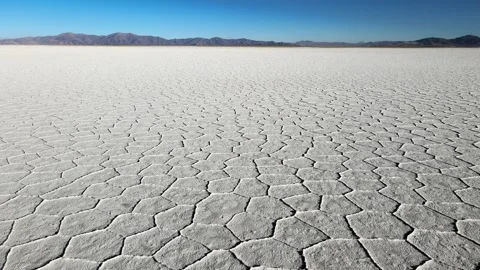 Salinas Grandes Salt Flat Hexagonal Crust Pattern in Jujuy Province, Argentina Stock Footage 345702322
