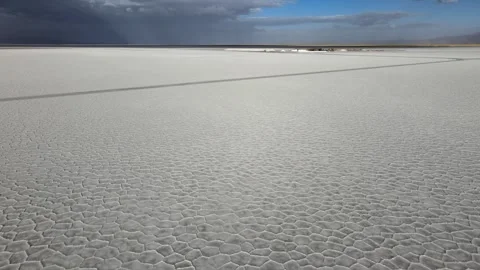 Salinas Grandes Salt Flat Hexagonal Crust Under Storm Clouds, Jujuy Province Stock Footage 346151350