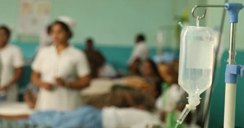 Saline bottle hooked on the stand Stock Footage 83791878