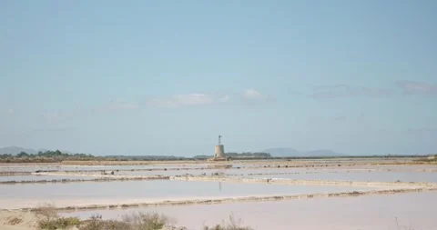 Saline di Trapani e Paceco, beautiful wetland, salt production of Sicily, 4k Stock Footage 332718585