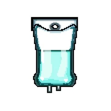 Saline iv drip bag pixel art vector illustration Stock Illustration