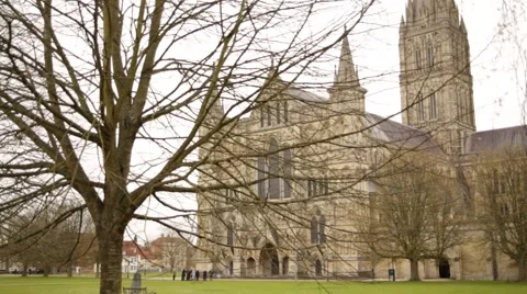 Salisbury Cathedral (front of the facade) Stock Footage 49095761