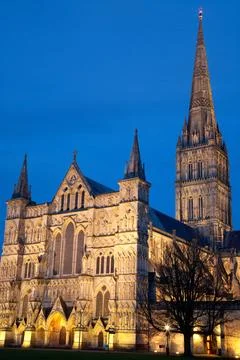 Salisbury Cathedral at Night Stock Photos