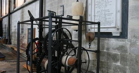 Salisbury Cathedral oldest working modern clock in the world 4K Stock Footage 98736042