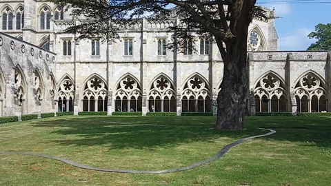 Salisbury Cathedral - view from Cloisters Stock Footage 111337498