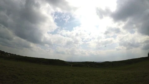 Salisbury view and a plane, England, UK Stock Footage 77887643