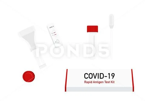 Saliva swab covid 19 rapid antigen test kit vector on white background ...