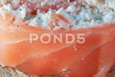 Salmon and cheese appetizer macro Stock Photos