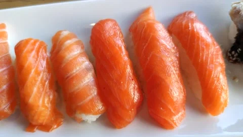 Salmon and eel sushi on plate Stock-Footage 287096635