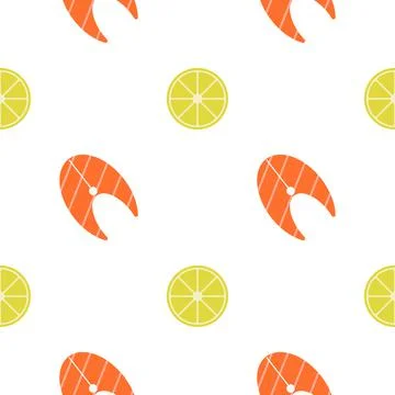 Salmon and lemon, seamless pattern, vector. 스톡 일러스트