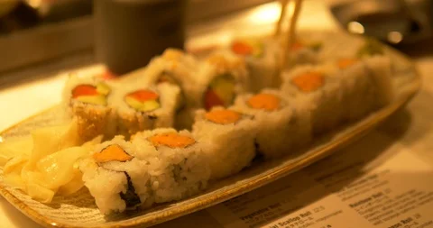 Salmon avocado sushi Stock Footage 121768976
