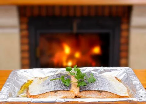 Salmon baked Stock Photos