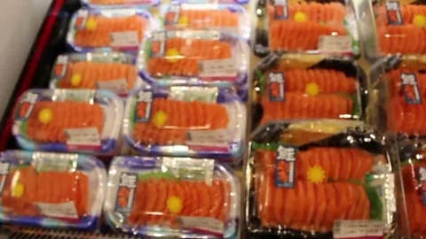 Salmon in the box Stock Footage 69186357